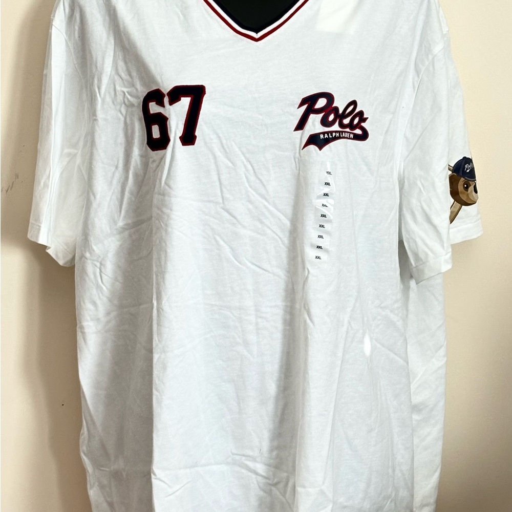 Ralph Lauren White Short Sleeve Tee with Red Accents NWT Size XXL